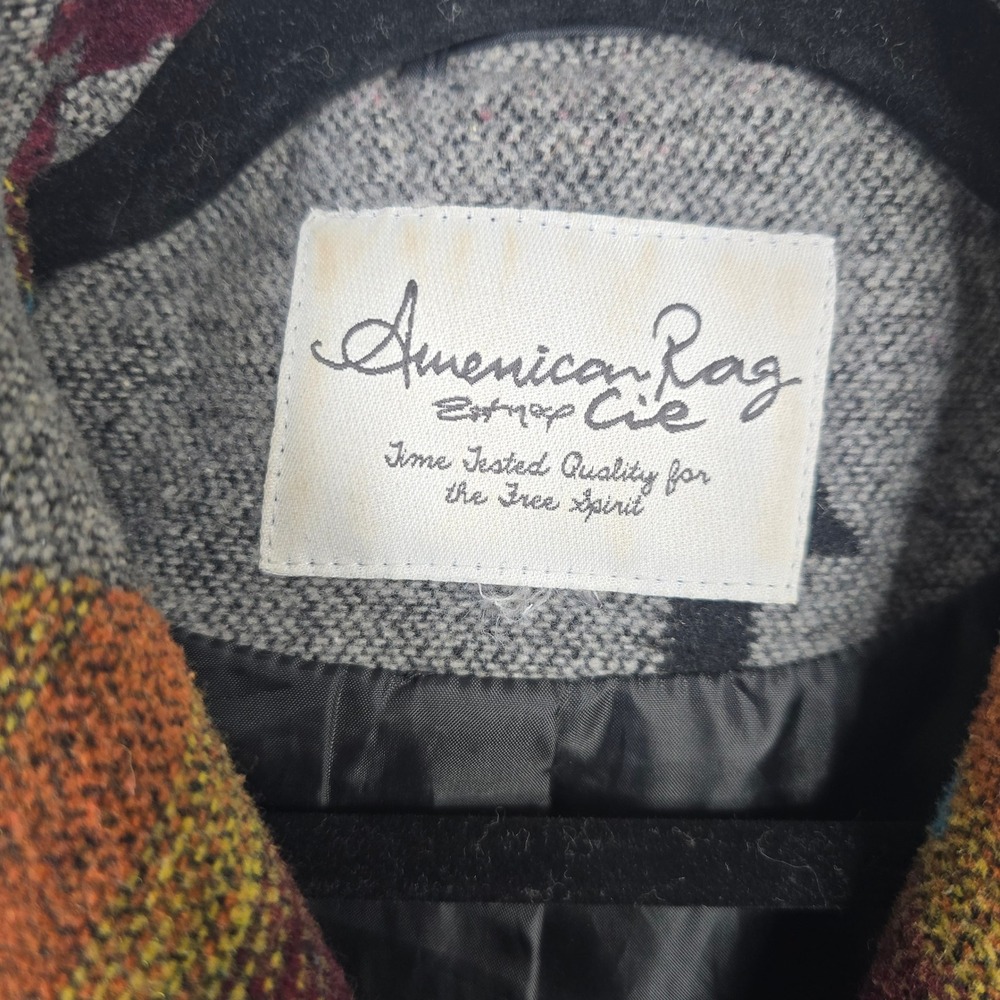 American Rag Womens Southwestern Aztec Wrap Coat Gray Burgundy Small 4408PF - Picture 7 of 8